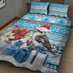 Australia Christmas In July Quilt Bed Set Kookaburra Santa Blue Color