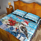 Australia Christmas In July Quilt Bed Set Kookaburra Santa Blue Color