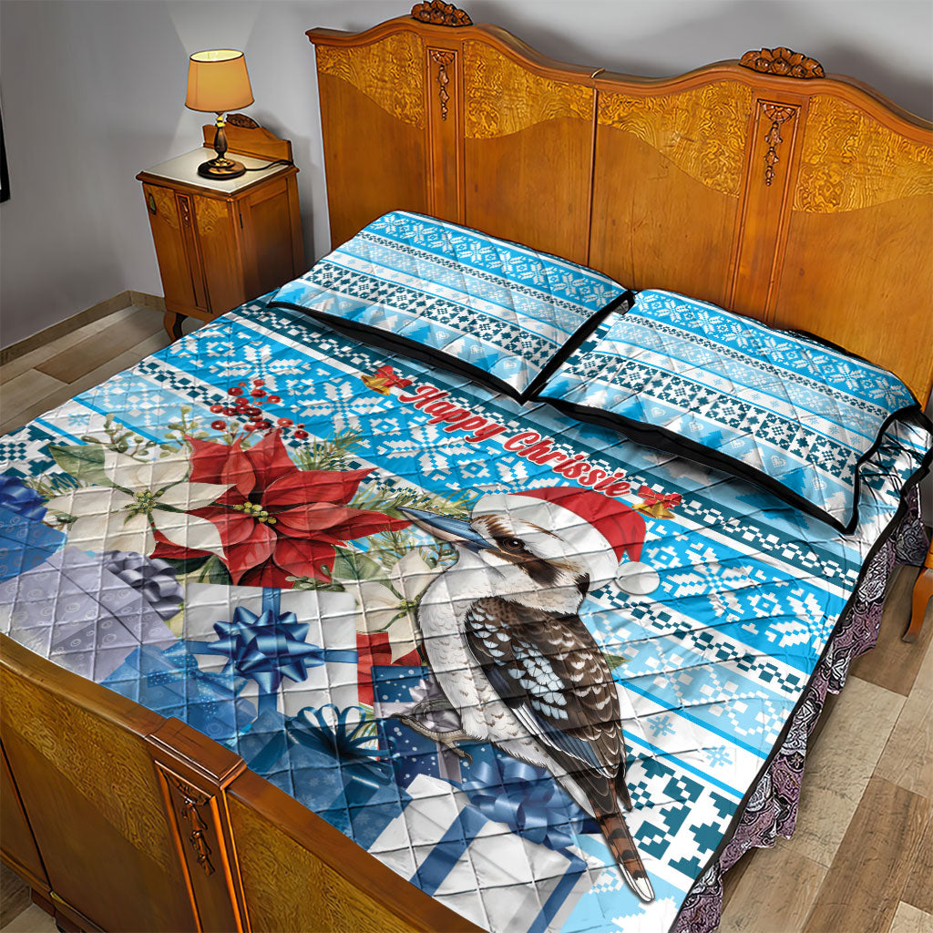 Australia Christmas In July Quilt Bed Set Kookaburra Santa Blue Color
