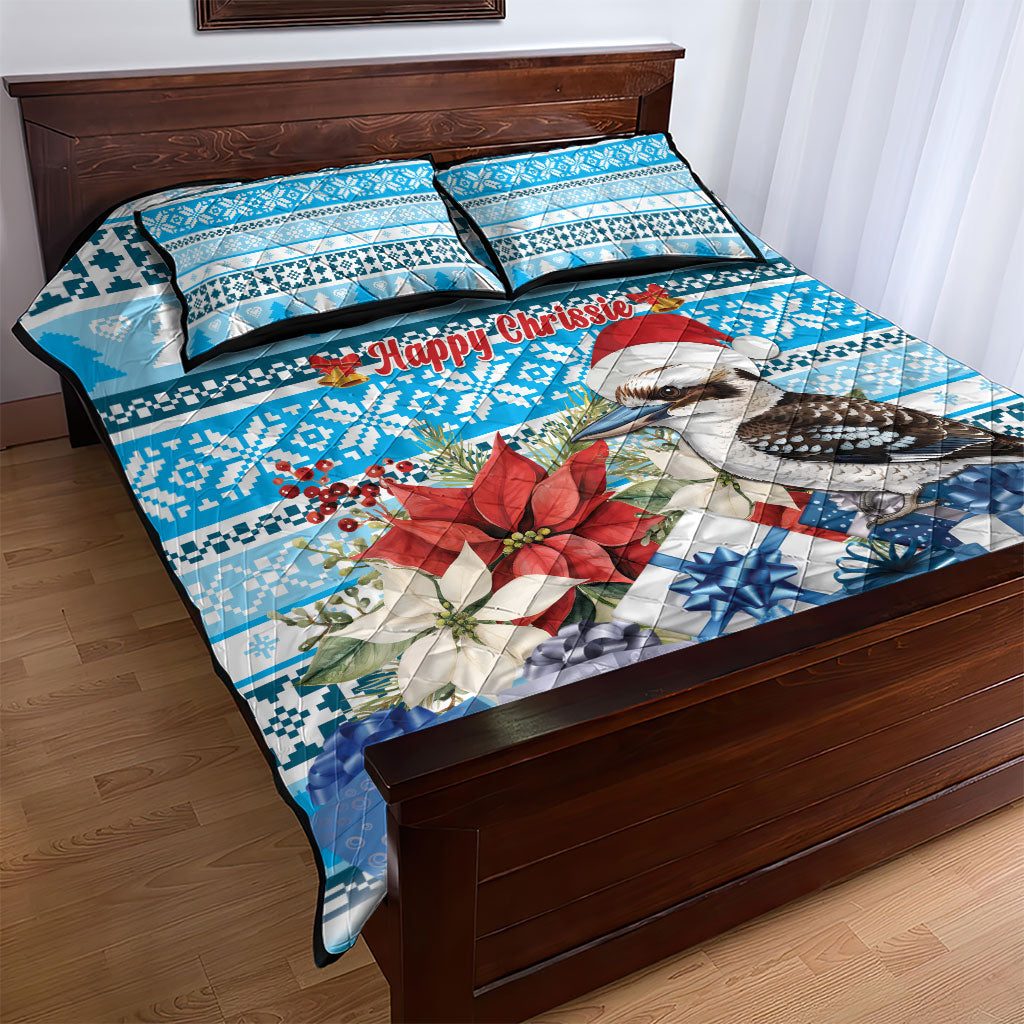 Australia Christmas In July Quilt Bed Set Kookaburra Santa Blue Color
