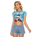 Australia Christmas In July Raglan Cropped T Shirt Kookaburra Santa Blue Color