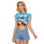 Australia Christmas In July Raglan Cropped T Shirt Kookaburra Santa Blue Color