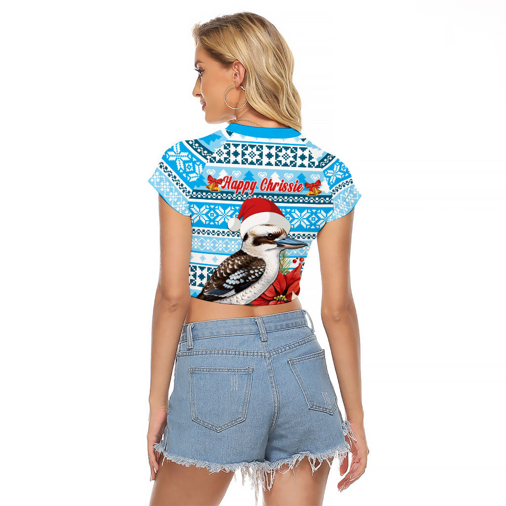 Australia Christmas In July Raglan Cropped T Shirt Kookaburra Santa Blue Color