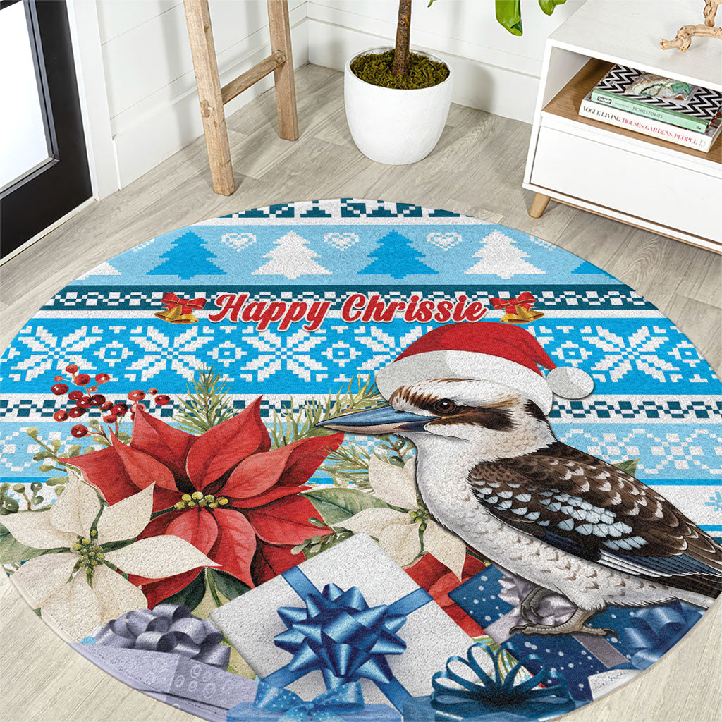 Australia Christmas In July Round Carpet Kookaburra Santa Blue Color