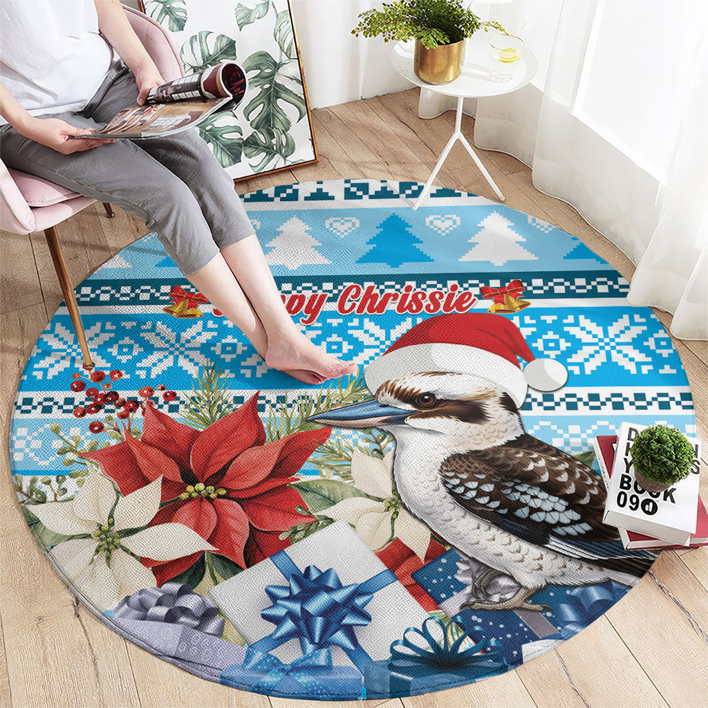 Australia Christmas In July Round Carpet Kookaburra Santa Blue Color