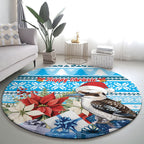 Australia Christmas In July Round Carpet Kookaburra Santa Blue Color