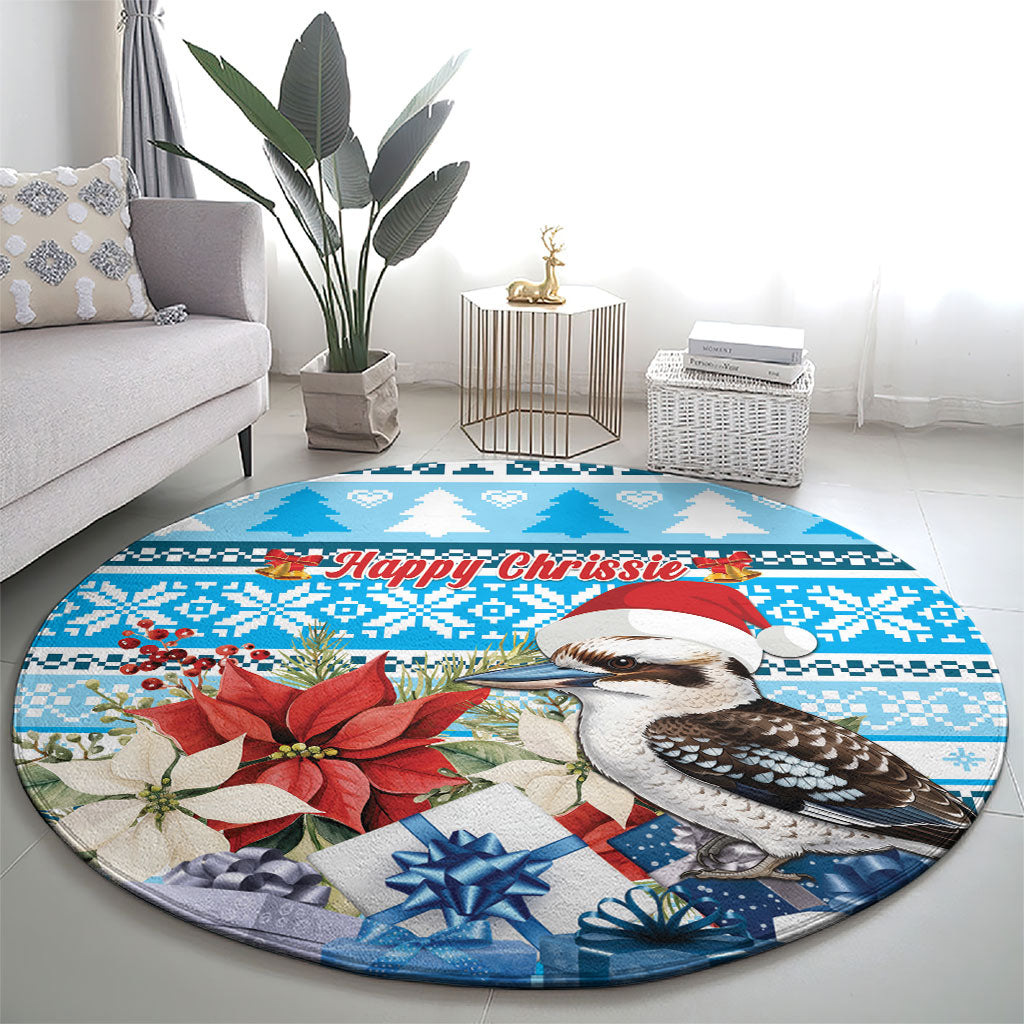 Australia Christmas In July Round Carpet Kookaburra Santa Blue Color