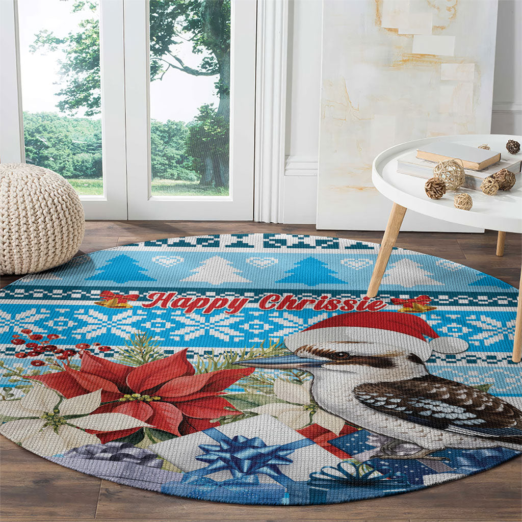 Australia Christmas In July Round Carpet Kookaburra Santa Blue Color