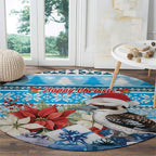 Australia Christmas In July Round Carpet Kookaburra Santa Blue Color