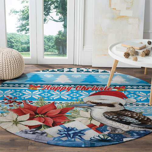 Australia Christmas In July Round Carpet Kookaburra Santa Blue Color