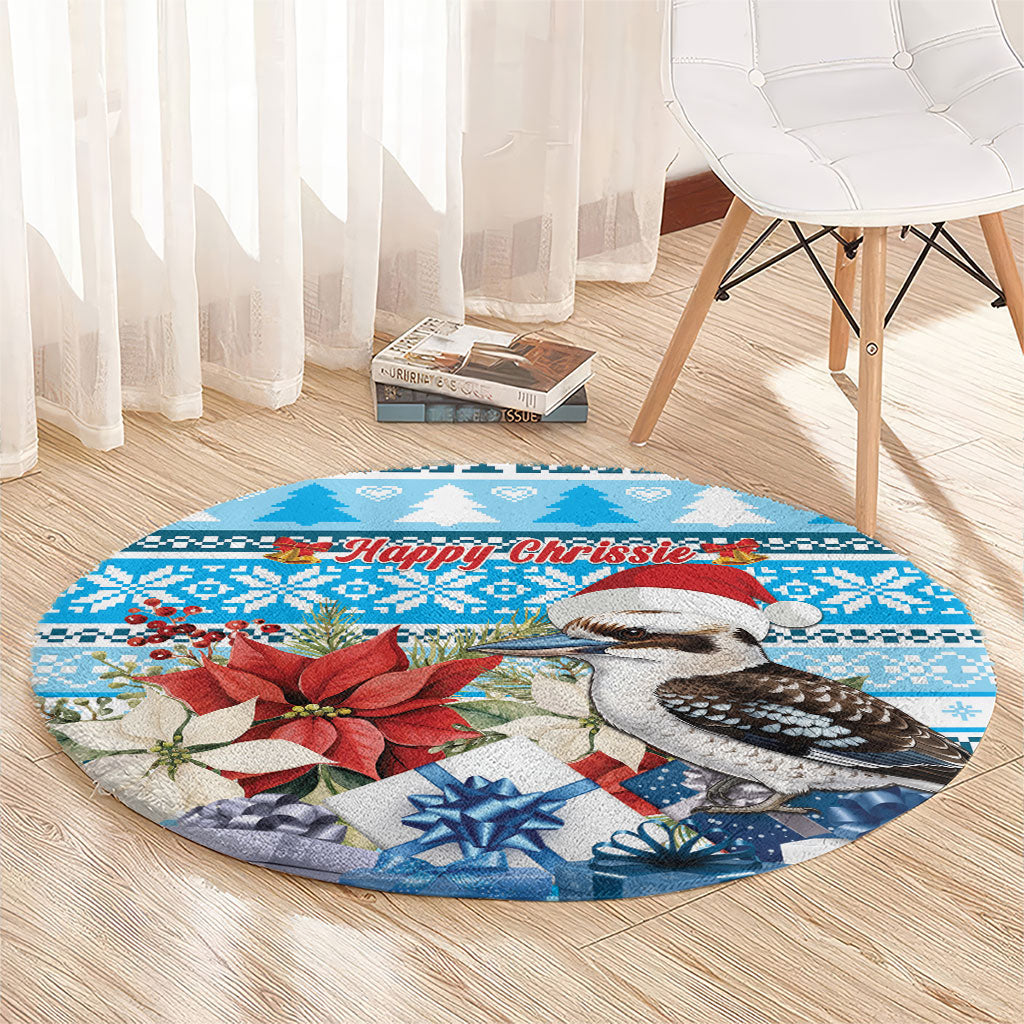Australia Christmas In July Round Carpet Kookaburra Santa Blue Color