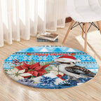 Australia Christmas In July Round Carpet Kookaburra Santa Blue Color