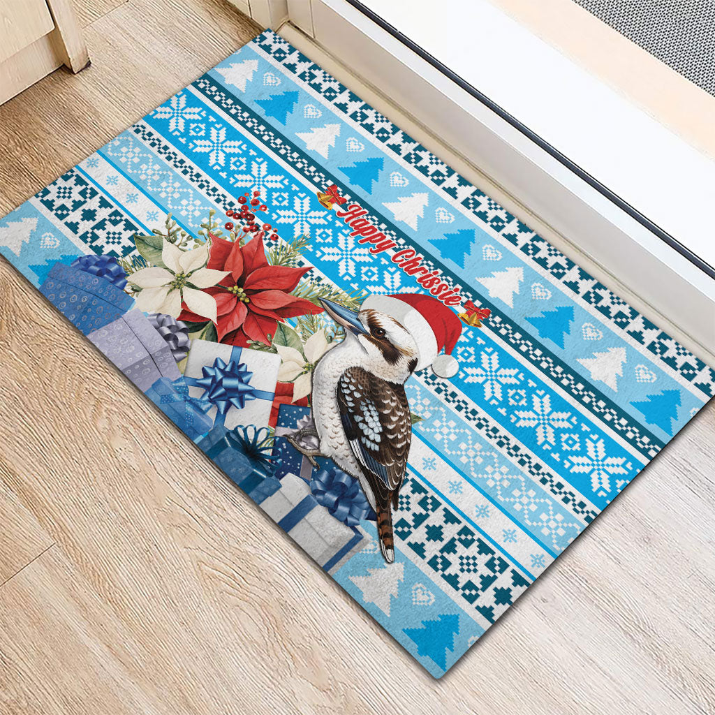 Australia Christmas In July Rubber Doormat Kookaburra Santa Blue Color