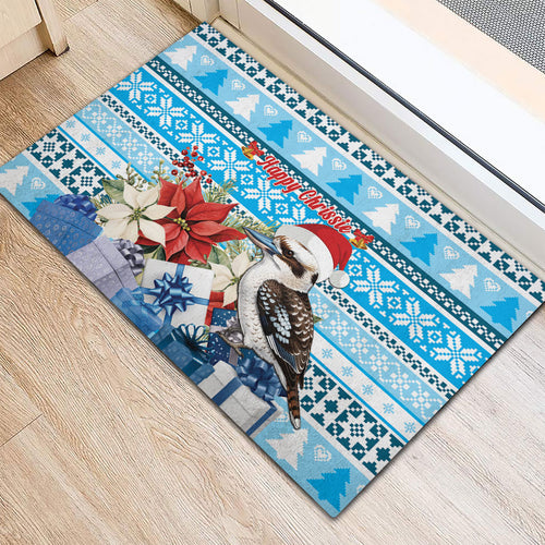 Australia Christmas In July Rubber Doormat Kookaburra Santa Blue Color