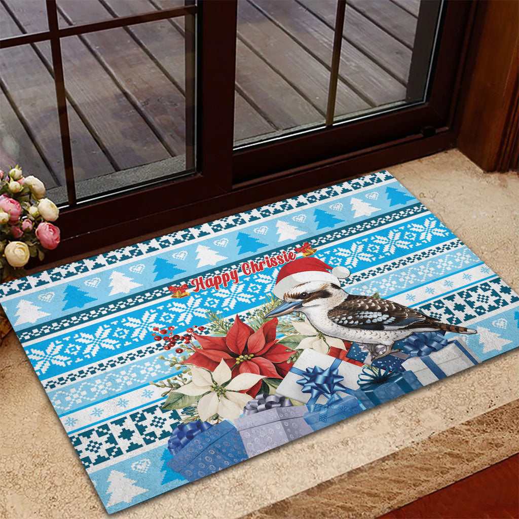 Australia Christmas In July Rubber Doormat Kookaburra Santa Blue Color