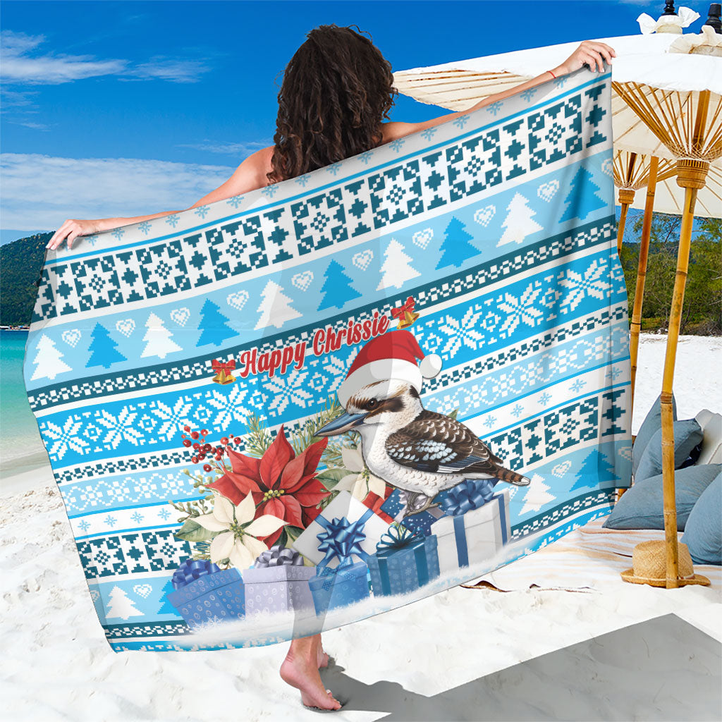 Australia Christmas In July Sarong Kookaburra Santa Blue Color