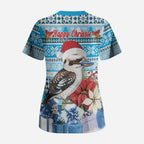 Australia Christmas In July Scrub Top Kookaburra Santa Blue Color