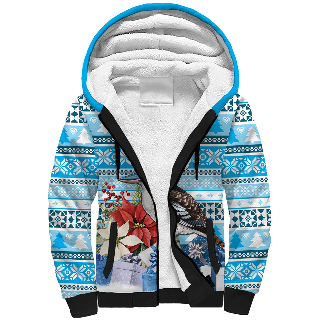 Australia Christmas In July Sherpa Hoodie Kookaburra Santa Blue Color