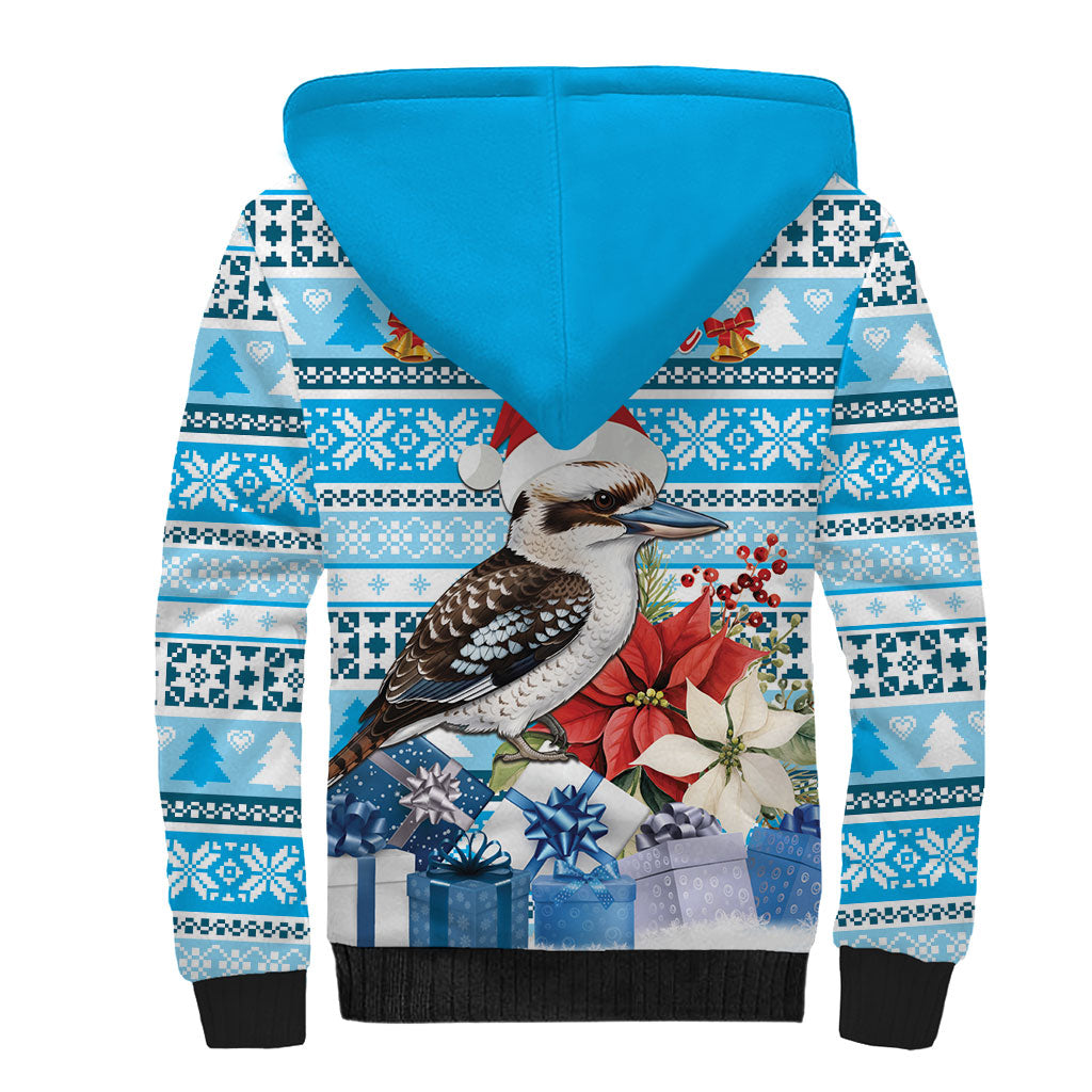 Australia Christmas In July Sherpa Hoodie Kookaburra Santa Blue Color
