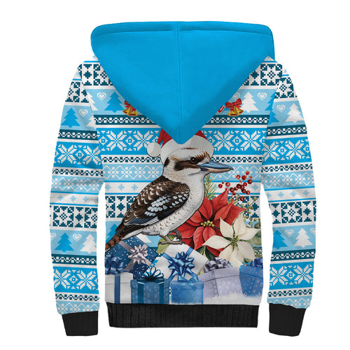 Australia Christmas In July Sherpa Hoodie Kookaburra Santa Blue Color