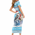 Australia Christmas In July Short Sleeve Bodycon Dress Kookaburra Santa Blue Color LT22