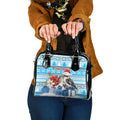 Australia Christmas In July Shoulder Handbag Kookaburra Santa Blue Color
