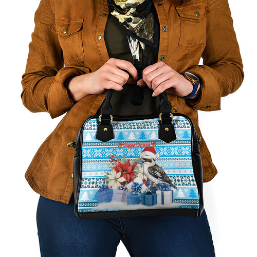 Australia Christmas In July Shoulder Handbag Kookaburra Santa Blue Color