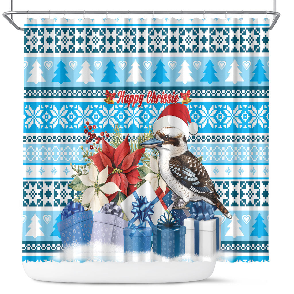 Australia Christmas In July Shower Curtain Kookaburra Santa Blue Color