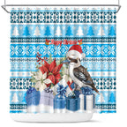 Australia Christmas In July Shower Curtain Kookaburra Santa Blue Color
