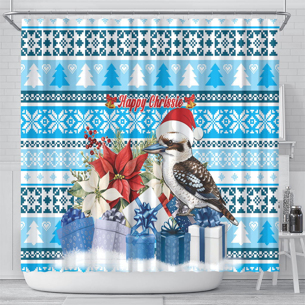 Australia Christmas In July Shower Curtain Kookaburra Santa Blue Color