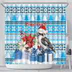 Australia Christmas In July Shower Curtain Kookaburra Santa Blue Color