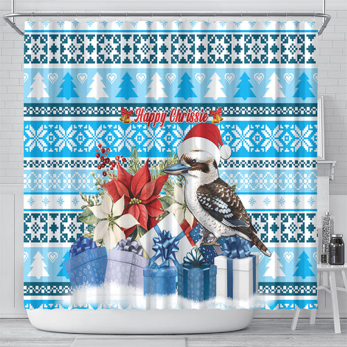 Australia Christmas In July Shower Curtain Kookaburra Santa Blue Color