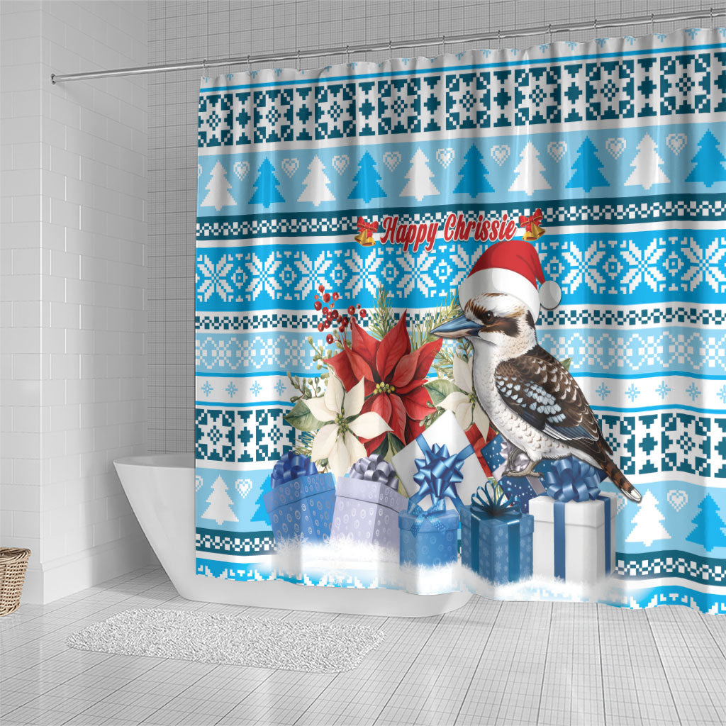 Australia Christmas In July Shower Curtain Kookaburra Santa Blue Color