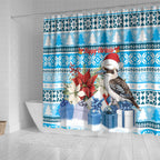 Australia Christmas In July Shower Curtain Kookaburra Santa Blue Color