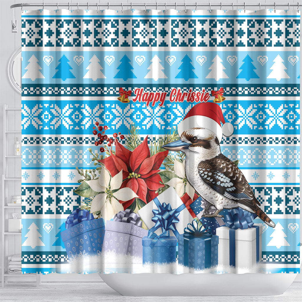 Australia Christmas In July Shower Curtain Kookaburra Santa Blue Color