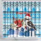 Australia Christmas In July Shower Curtain Kookaburra Santa Blue Color