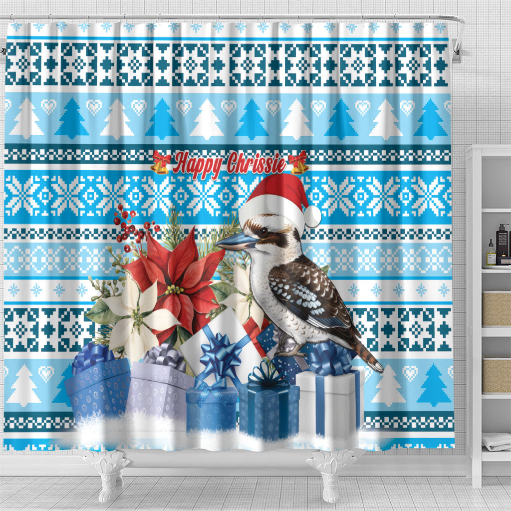 Australia Christmas In July Shower Curtain Kookaburra Santa Blue Color