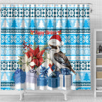 Australia Christmas In July Shower Curtain Kookaburra Santa Blue Color