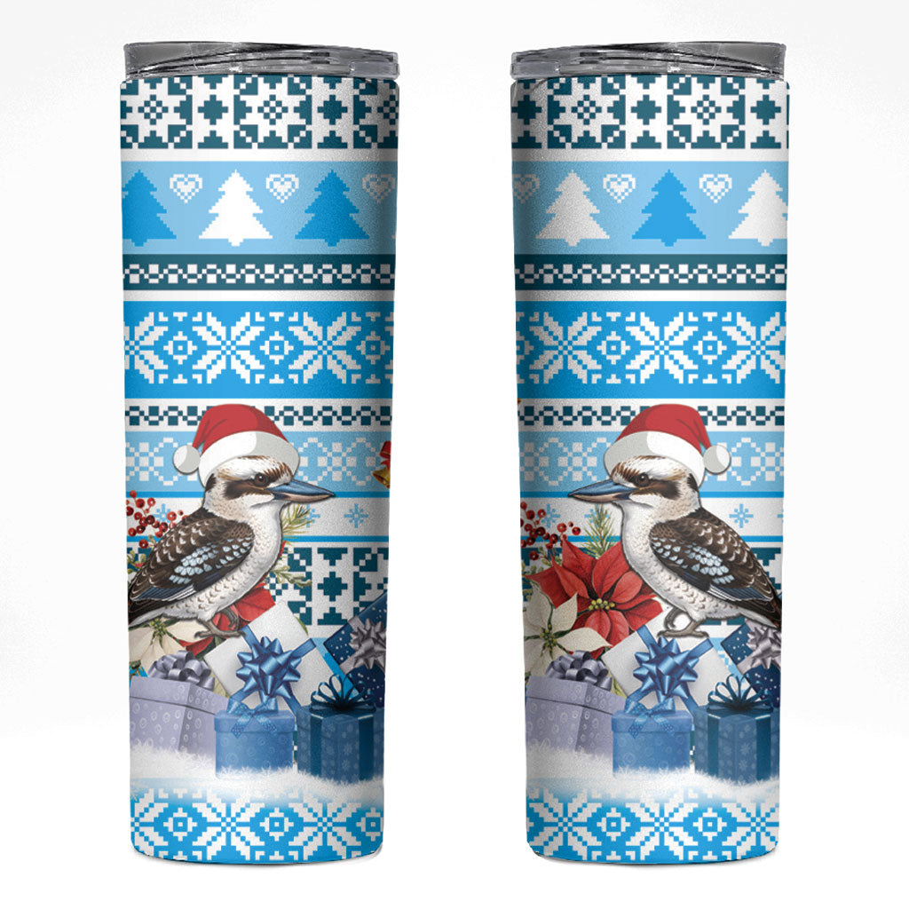 Australia Christmas In July Skinny Tumbler Kookaburra Santa Blue Color