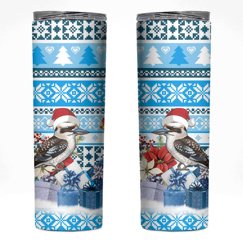 Australia Christmas In July Skinny Tumbler Kookaburra Santa Blue Color