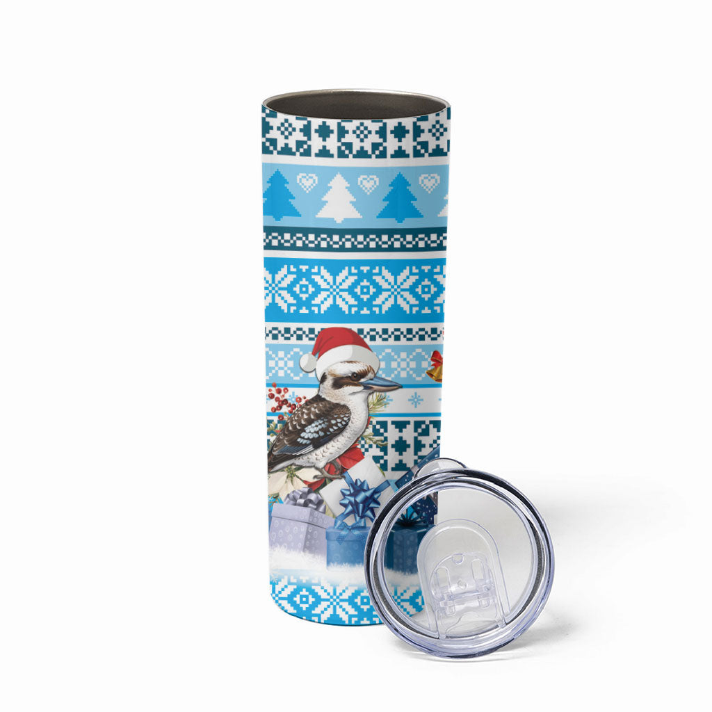 Australia Christmas In July Skinny Tumbler Kookaburra Santa Blue Color