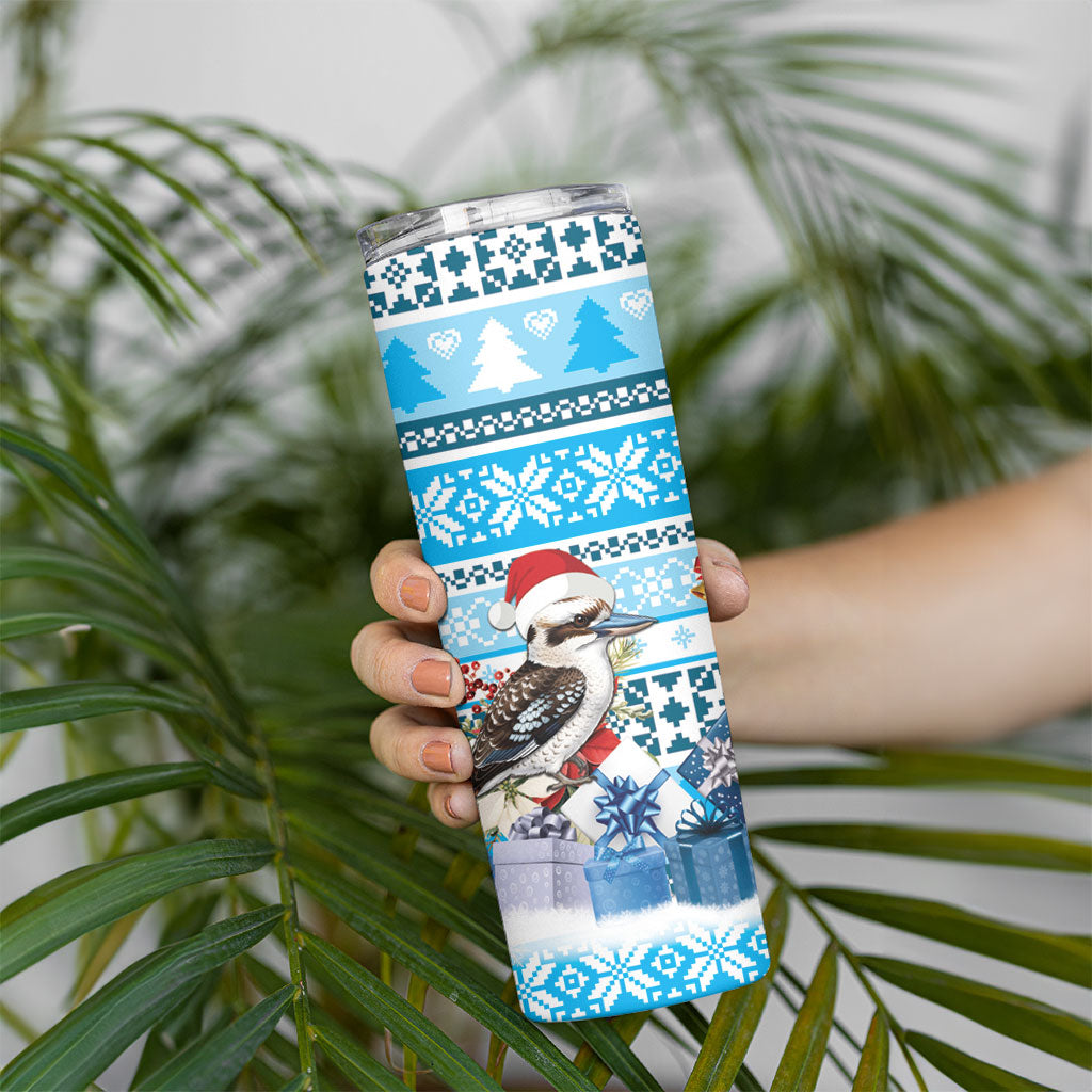 Australia Christmas In July Skinny Tumbler Kookaburra Santa Blue Color