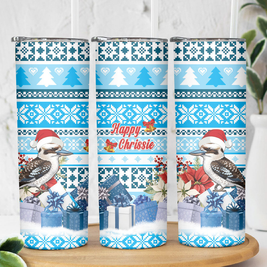 Australia Christmas In July Skinny Tumbler Kookaburra Santa Blue Color