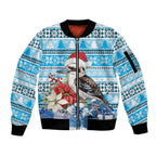 Australia Christmas In July Sleeve Zip Bomber Jacket Kookaburra Santa Blue Color