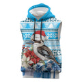 Australia Christmas In July Sleeveless Hoodie Kookaburra Santa Blue Color