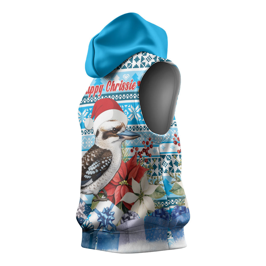 Australia Christmas In July Sleeveless Hoodie Kookaburra Santa Blue Color