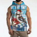 Australia Christmas In July Sleeveless Hoodie Kookaburra Santa Blue Color