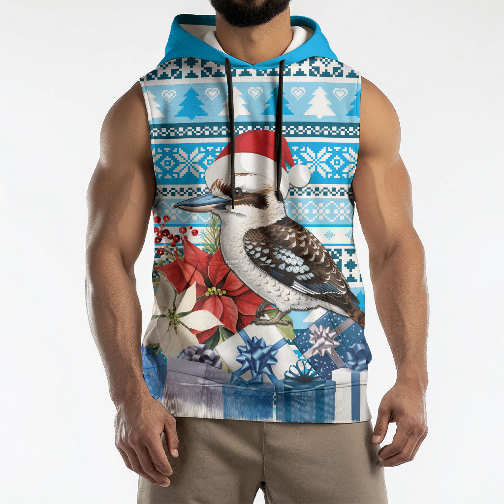Australia Christmas In July Sleeveless Hoodie Kookaburra Santa Blue Color