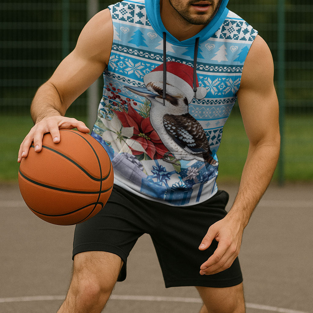Australia Christmas In July Sleeveless Hoodie Kookaburra Santa Blue Color