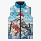 Australia Christmas In July Sleeveless Puffer Jacket Kookaburra Santa Blue Color